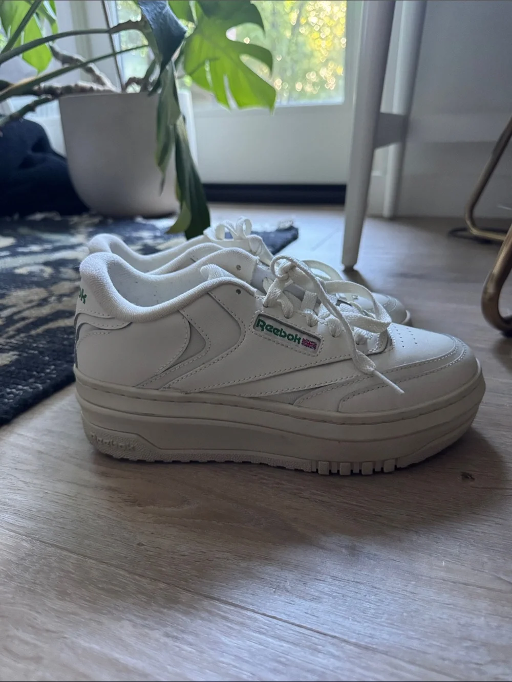 Reebok Women's White Club C Platform Sneakers with Green Logo